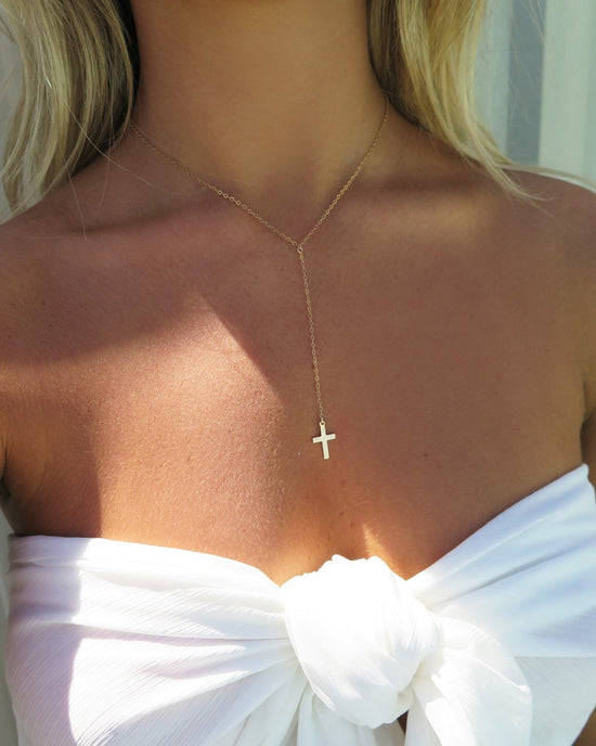 CROSS DROP NECKLACE- 14k Yellow Gold - The Littl - Classic Chain - 39cm