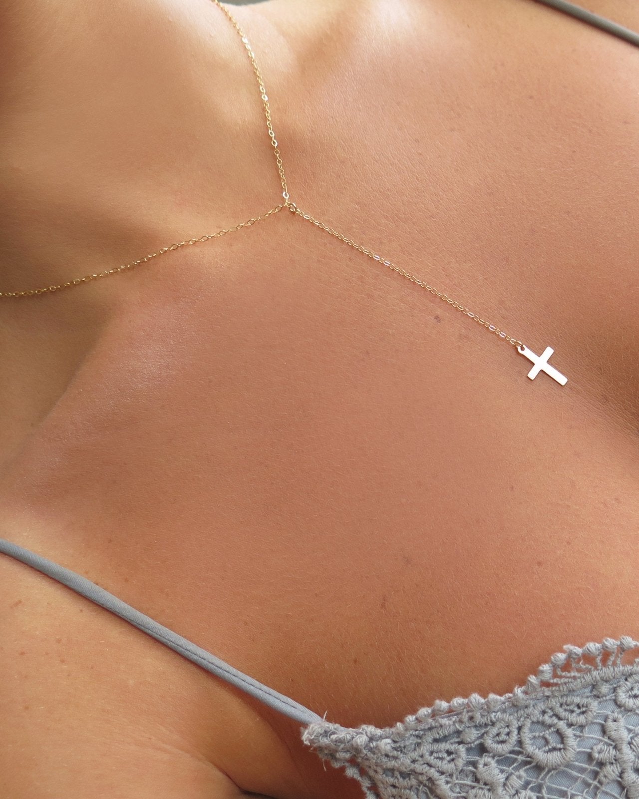 CROSS DROP NECKLACE- 14k Yellow Gold - The Littl - Classic Chain - 39cm