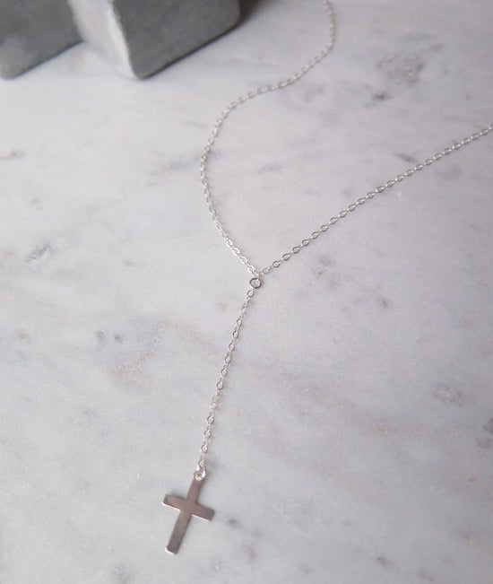 CROSS DROP NECKLACE- Sterling Silver - The Littl - Classic Chain - 39cm