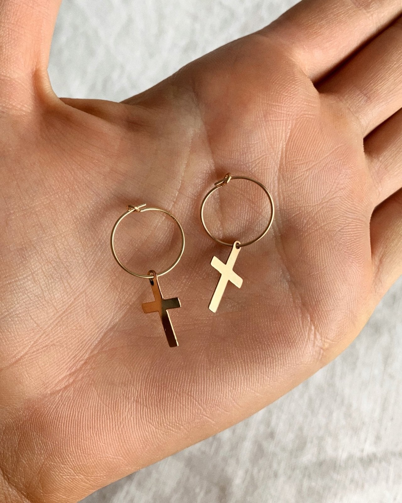 CROSS EARRINGS- 14k Yellow Gold - The Littl - -