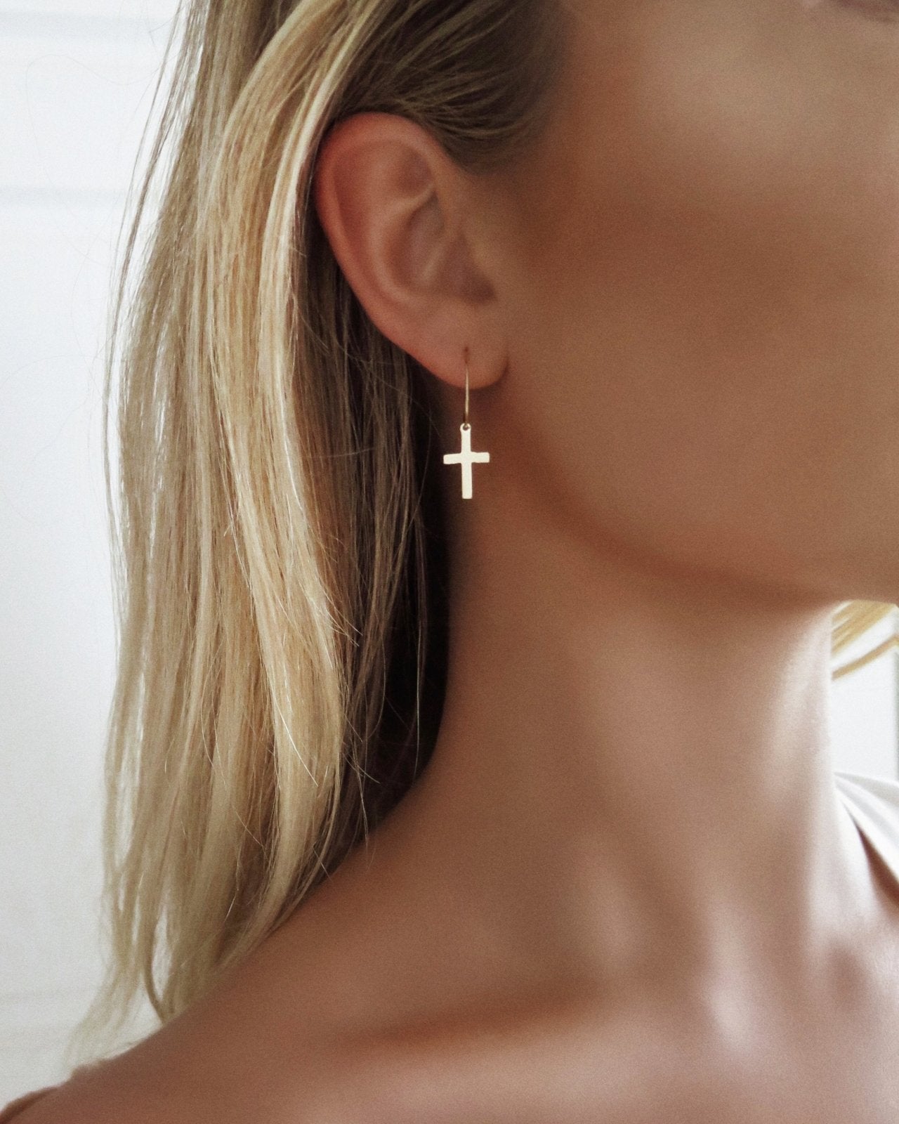 CROSS EARRINGS- 14k Yellow Gold - The Littl - -