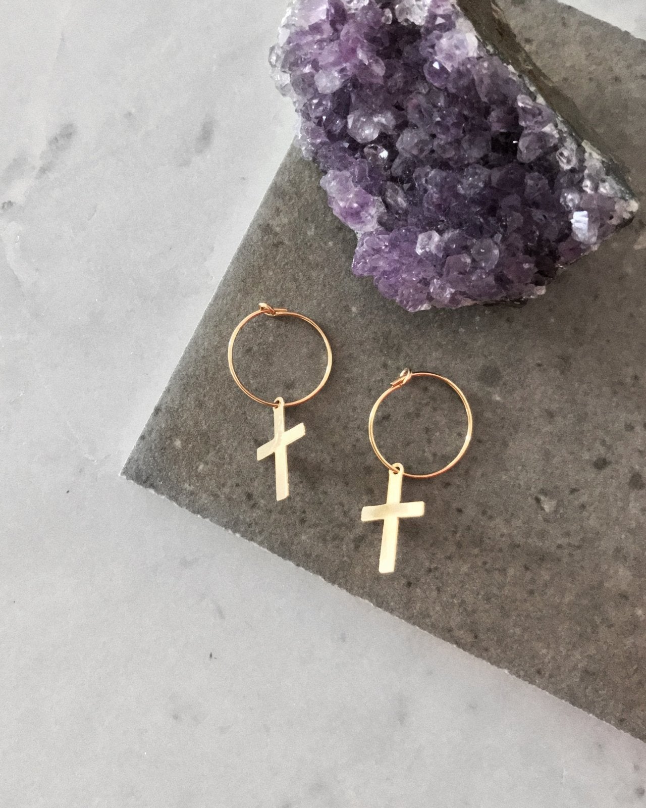 Load image into Gallery viewer, CROSS EARRINGS- 14k Yellow Gold - The Littl - -
