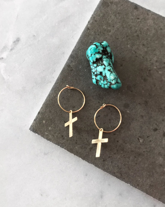 CROSS EARRINGS- 14k Yellow Gold - The Littl - -