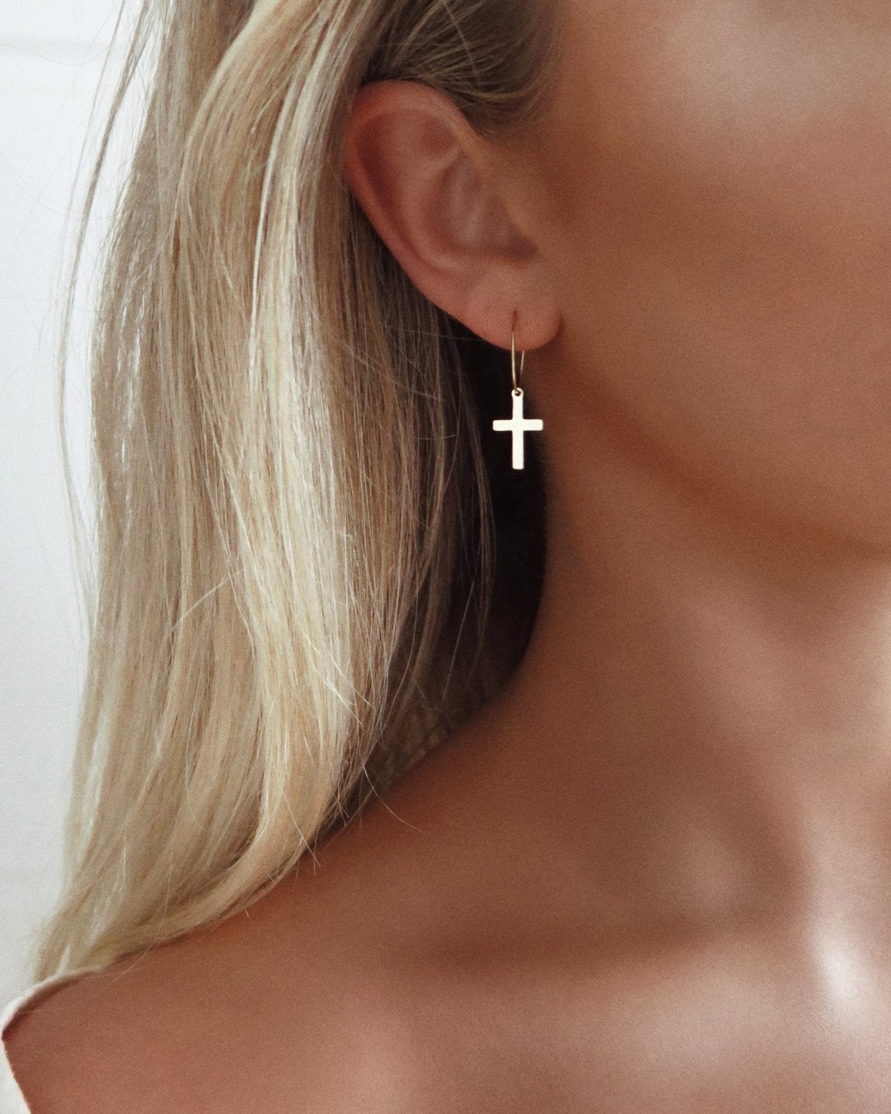 CROSS EARRINGS- 14k Yellow Gold - The Littl - -