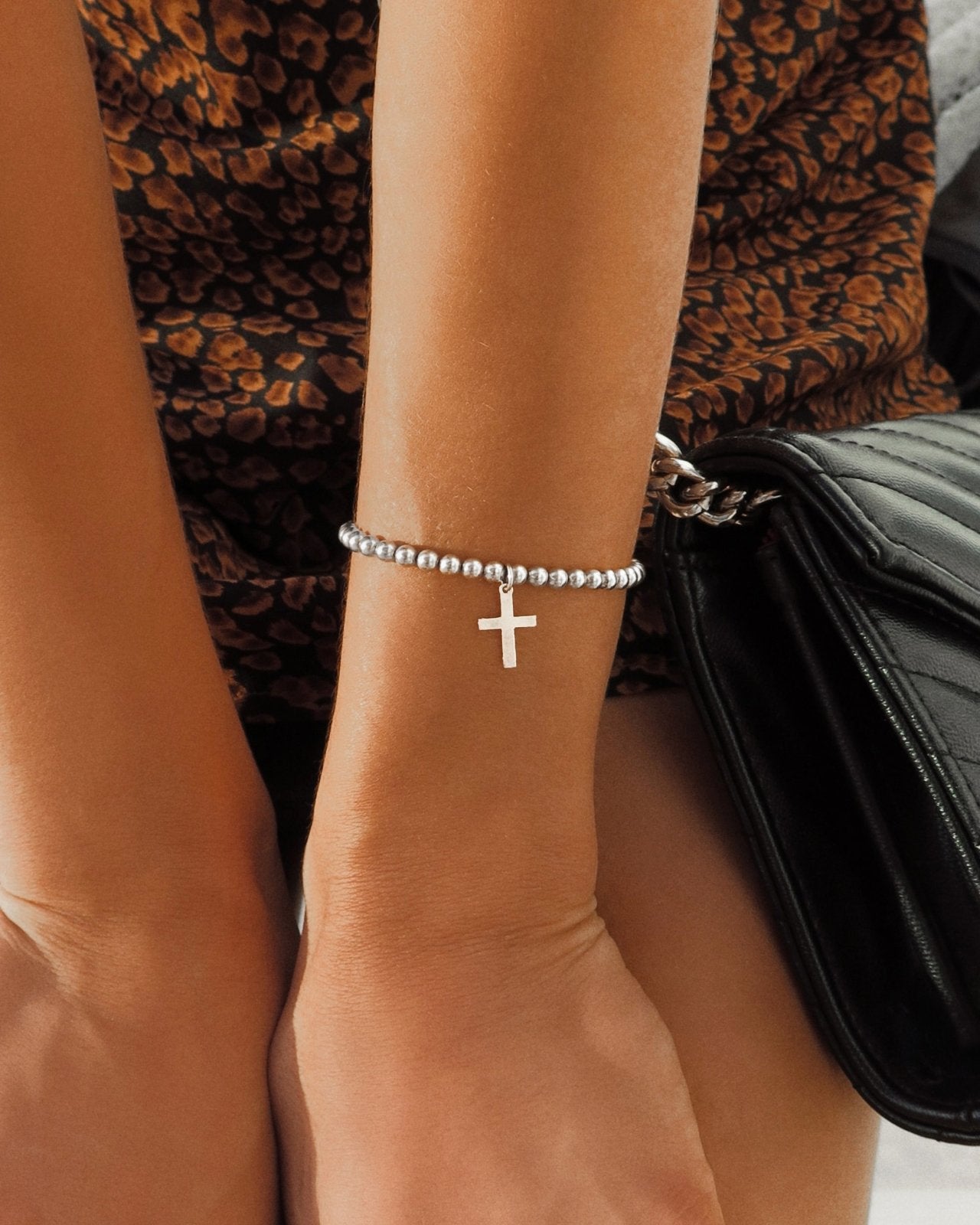 CROSS LARGE BEADED BRACELET- Sterling Silver - The Littl - 16cm -