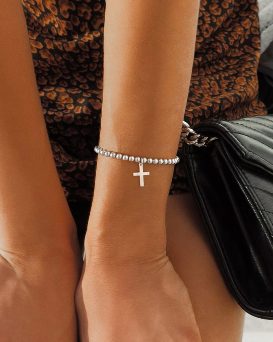 CROSS LARGE BEADED BRACELET- Sterling Silver - The Littl - 16cm -