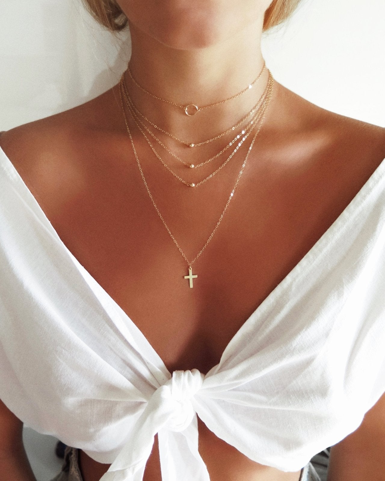 Load image into Gallery viewer, CROSS NECKLACE - The Littl - Deluxe Chain - 14k Yellow Gold Fill
