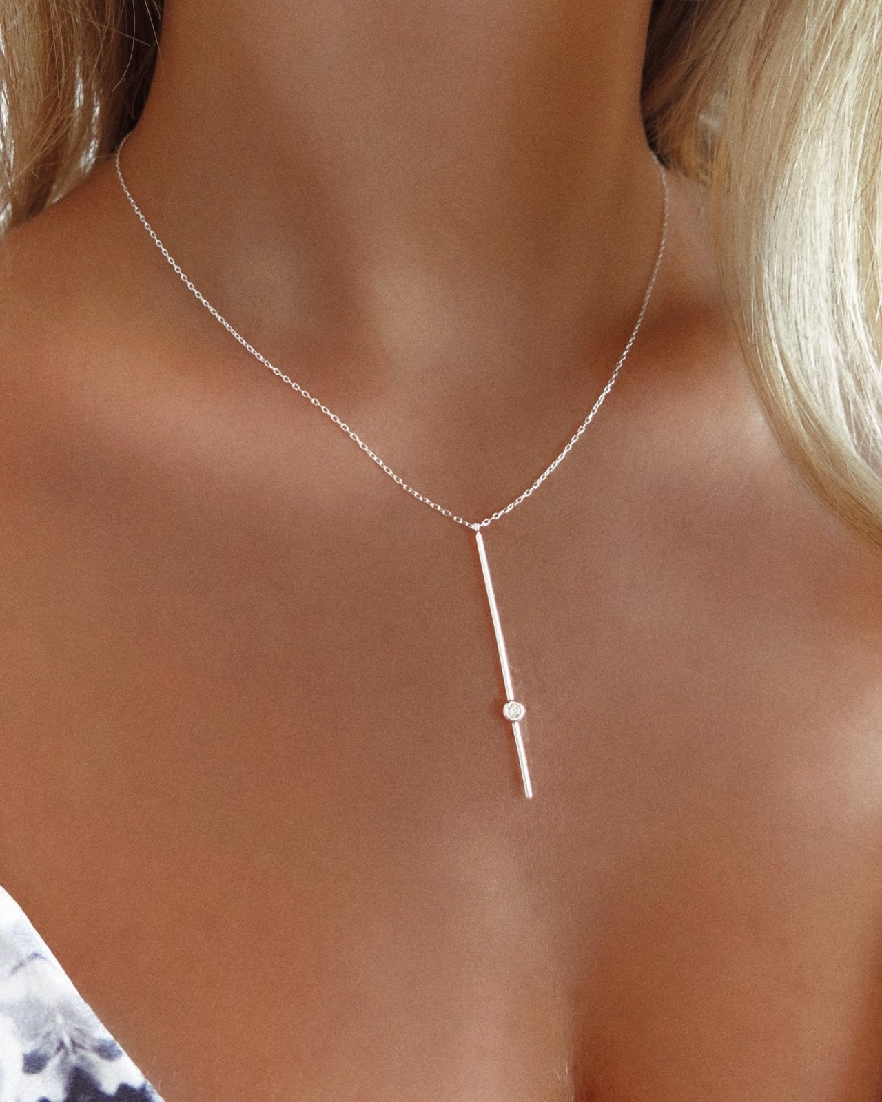 CZ BAR NECKLACE- Sterling Silver - The Littl - -
