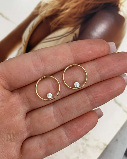 CZ Centre Stud Earrings Close-Up - 14k Gold-Filled | The Littl