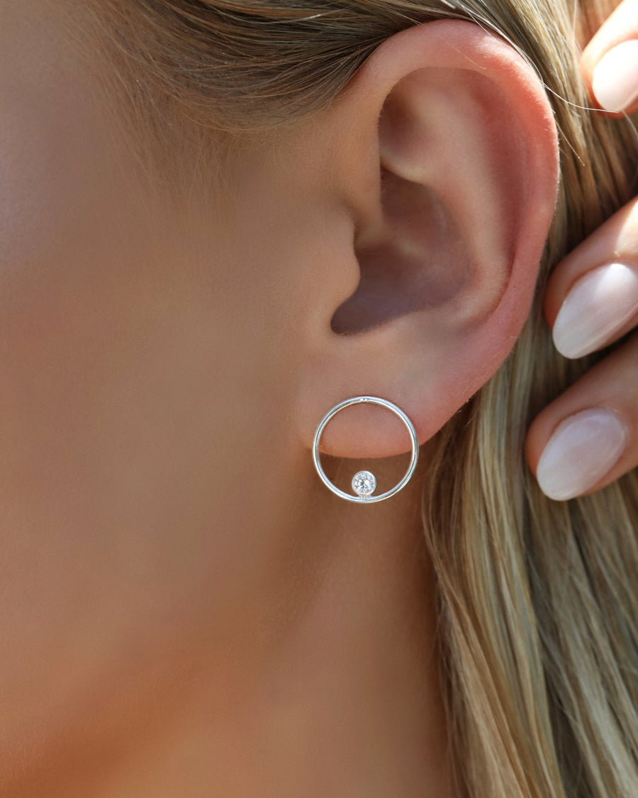 CZ Centre Stud Earrings - Sterling Silver