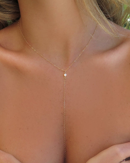 CZ DROP NECKLACE - The Littl - 14k Yellow Gold Fill - Deluxe Chain