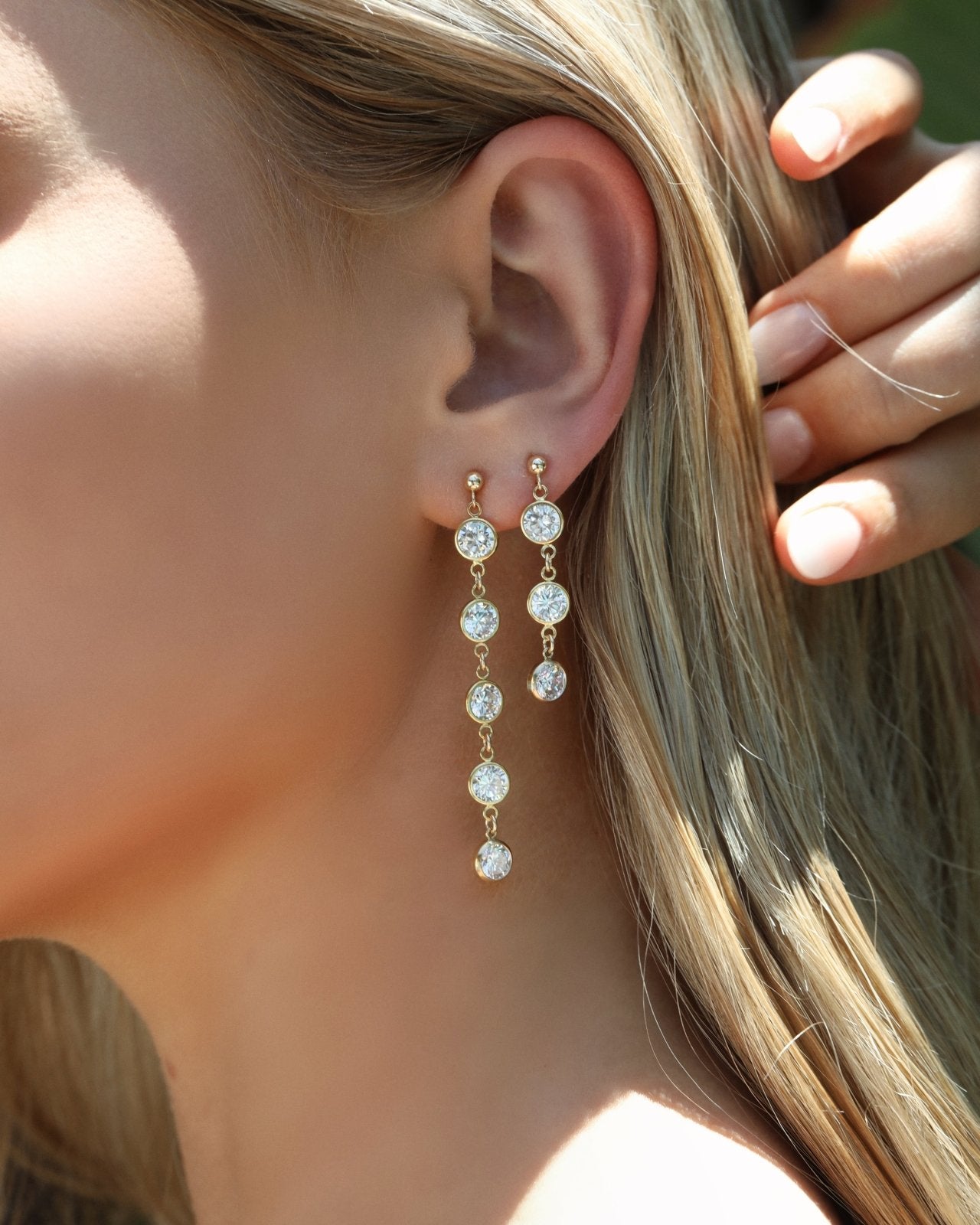 CZ EARRINGS- 14k Yellow Gold - The Littl - 3 - Clear