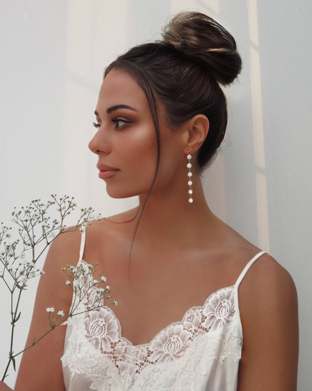 CZ EARRINGS- 14k Yellow Gold - The Littl - 3 - Clear