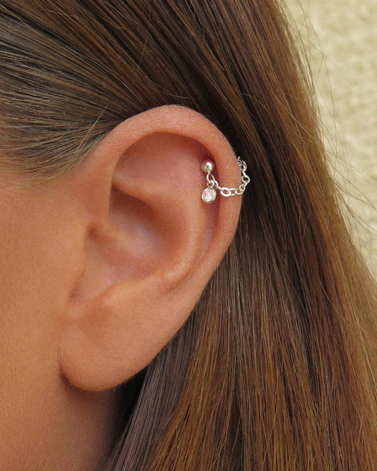 CZ HELIX PIERCING- Sterling Silver - The Littl - Sterling Silver - Deluxe Chain Earrings