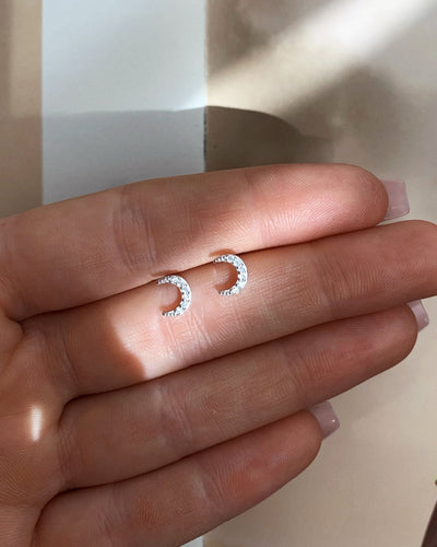 CZ Moon Stud Earrings - Sterling Silver | Waterproof & Tarnish-Resistant | The Littl