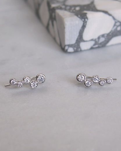 CZ Satellite Earrings Close-Up - Sterling Silver | The Littl