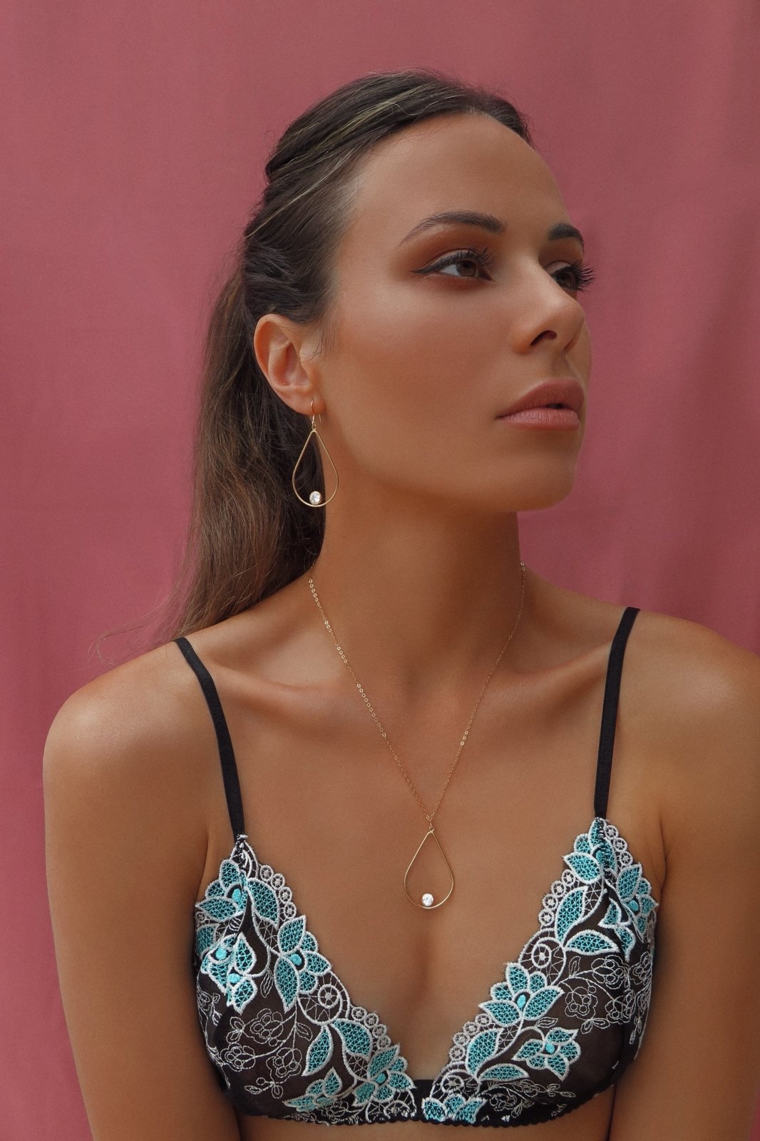 CZ TEARDROP EARRINGS - The Littl - 14k Yellow Gold Fill -