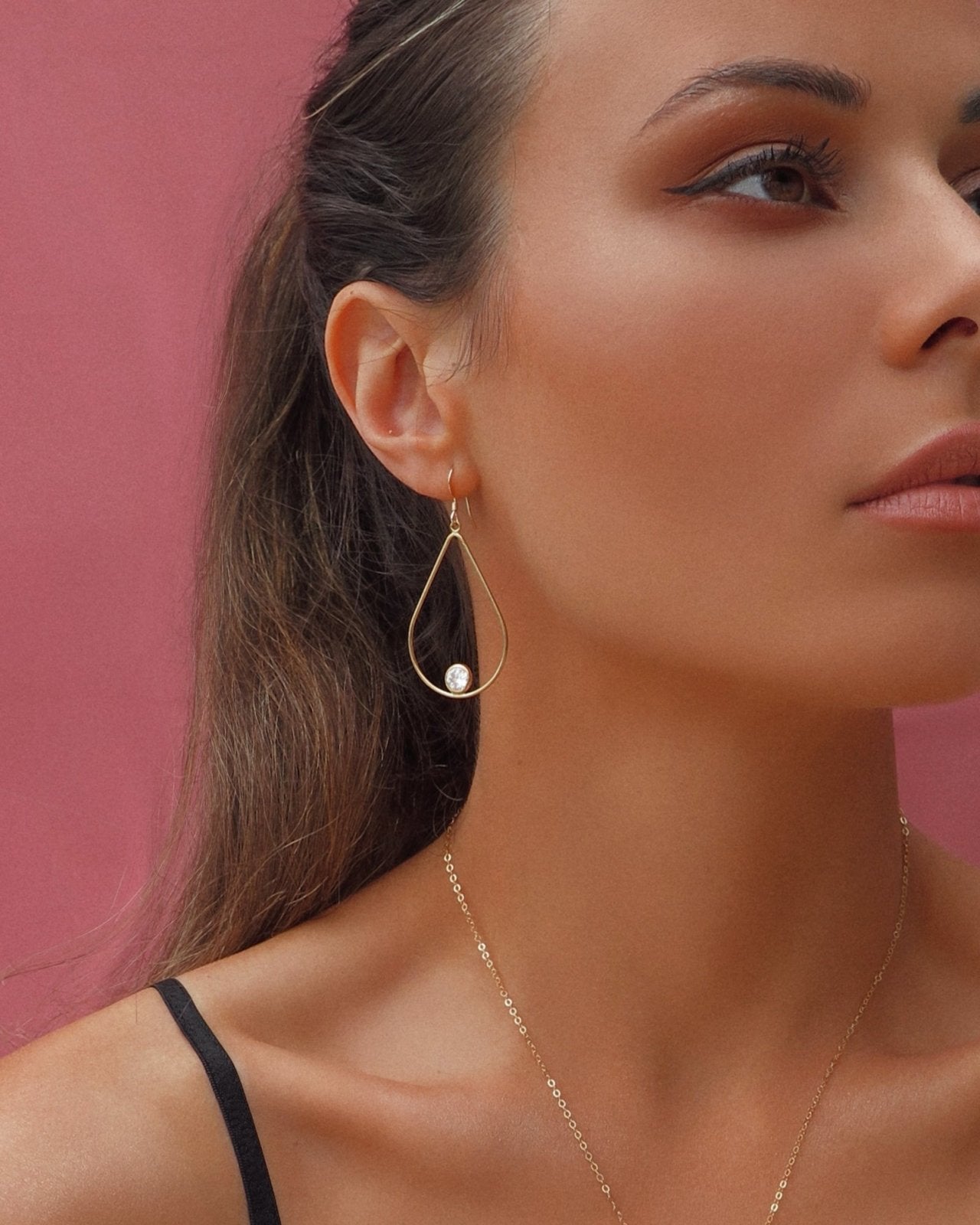 CZ TEARDROP EARRINGS - The Littl - 14k Yellow Gold Fill -