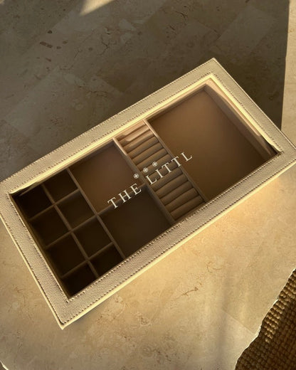Deluxe Jewellery Box closed, clear acrylic lid showing the empty compartments inside | The Littl