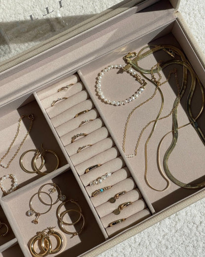 Deluxe Jewellery Box interior with rings in the ring roll and chains laid flat | The Littl