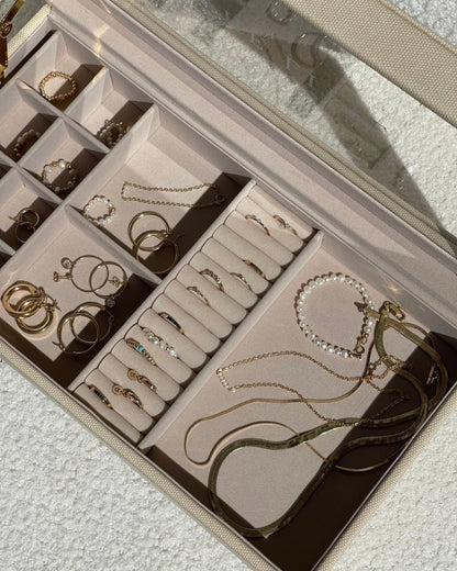 Deluxe Jewellery Box filled with gold hoops, rings and pearl necklaces | The Littl
