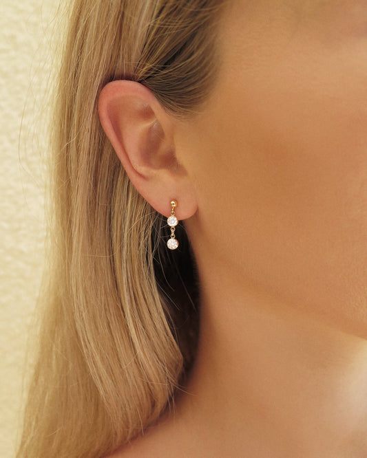 DOUBLE CZ STUD EARRINGS - The Littl - 14k Yellow Gold Fill - Clear