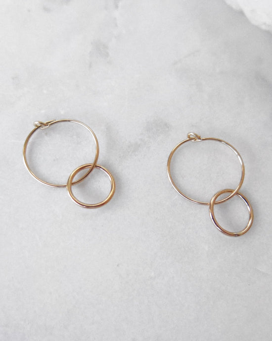 DOUBLE HOOP EARRINGS- 14k Yellow Gold - The Littl - -