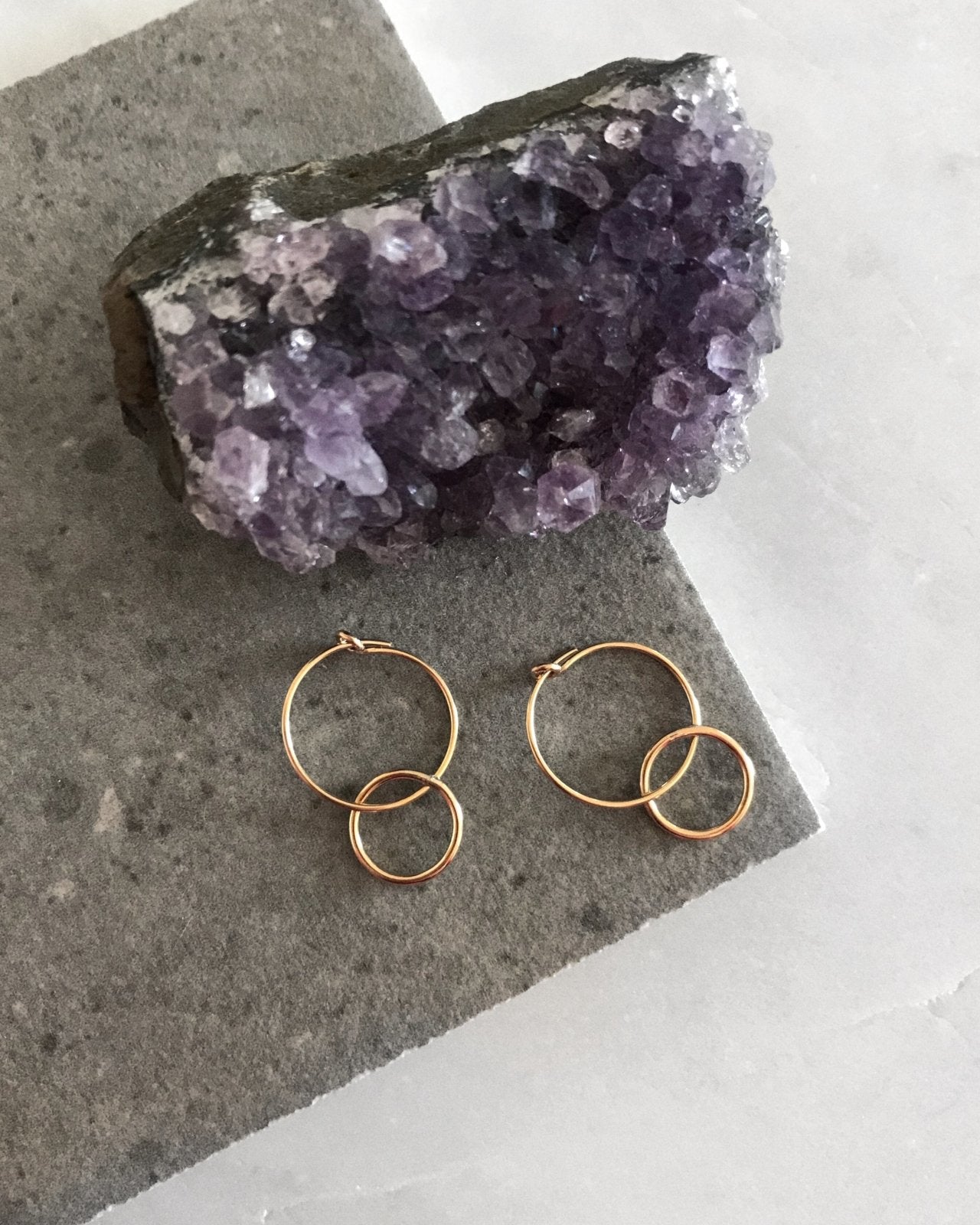 DOUBLE HOOP EARRINGS- 14k Yellow Gold - The Littl - -