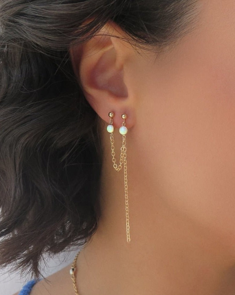 DOUBLE PIERCING BELLO OPAL EARRINGS- 14k Yellow Gold Fill - The Littl - 14k Yellow Gold Fill - Earrings