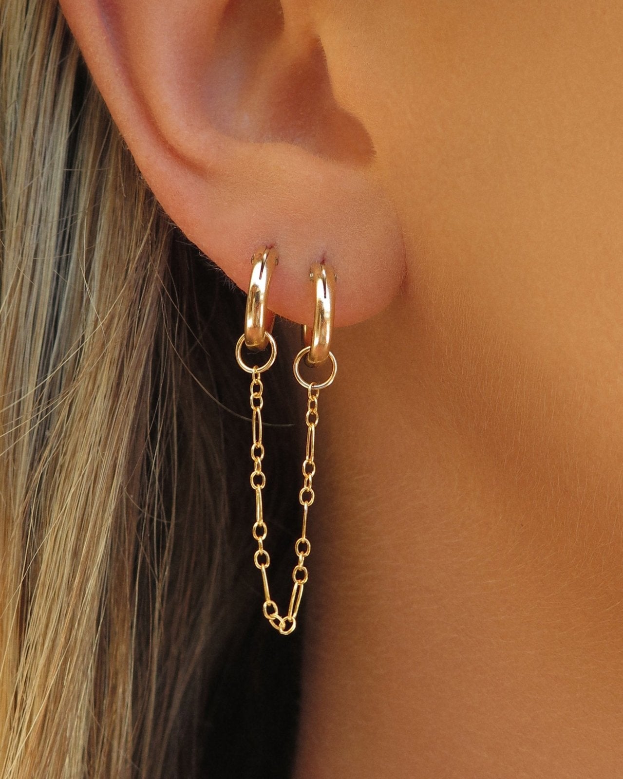 DOUBLE PIERCING SMALL HOOP EARRINGS- 14k Yellow Gold - The Littl - -