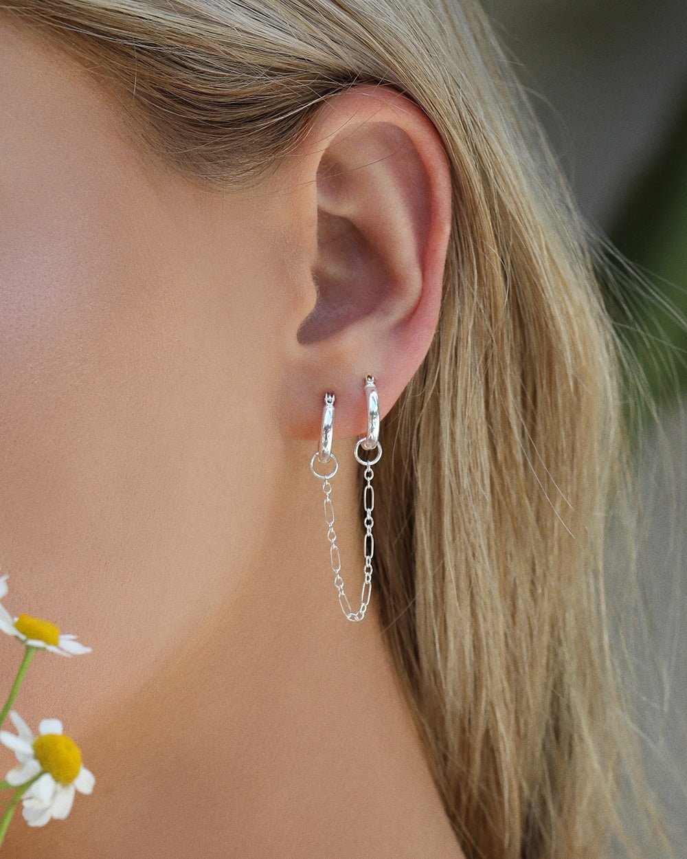 Ear Cuff with Hoops Attached for a Double Pierced Look .925 Sterling Silver  Small Hoop Earrings