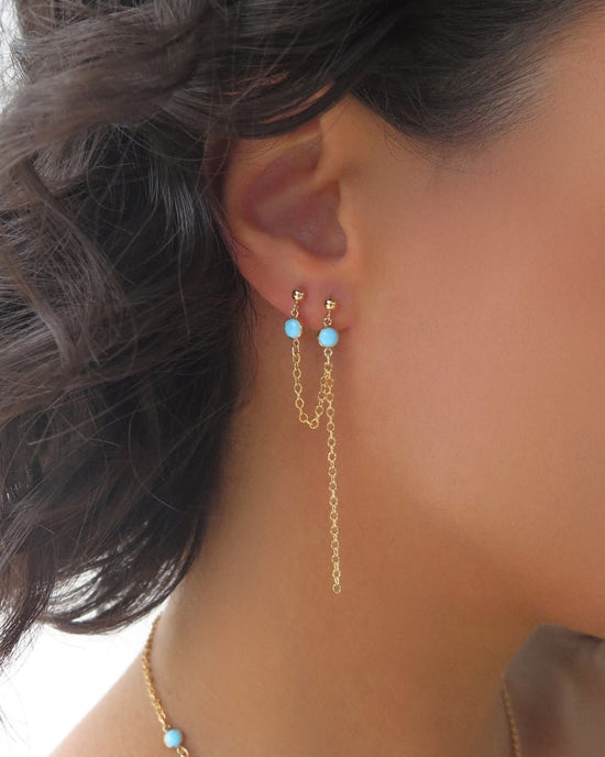 DOUBLE PIERCING TURQUOISE EARRINGS - 14k Yellow Gold Fill - The Littl - 14k Yellow Gold Fill - Earrings