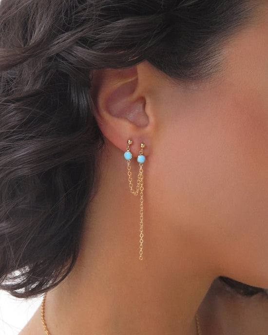 DOUBLE PIERCING TURQUOISE EARRINGS - 14k Yellow Gold Fill - The Littl - 14k Yellow Gold Fill - Earrings