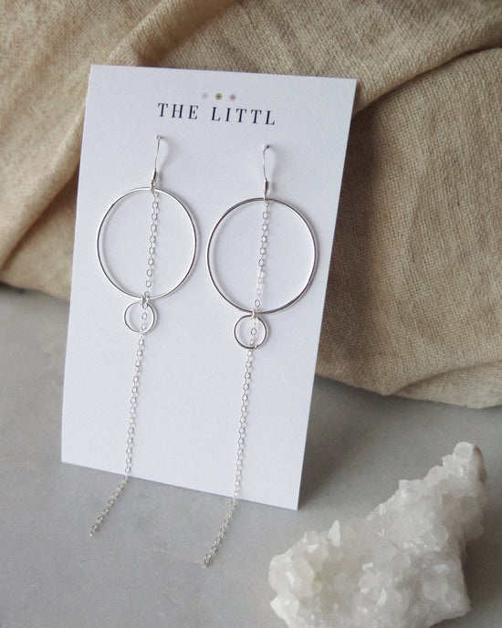 DOUBLE RING CHAIN EARRINGS- Sterling Silver - The Littl - 5cm -