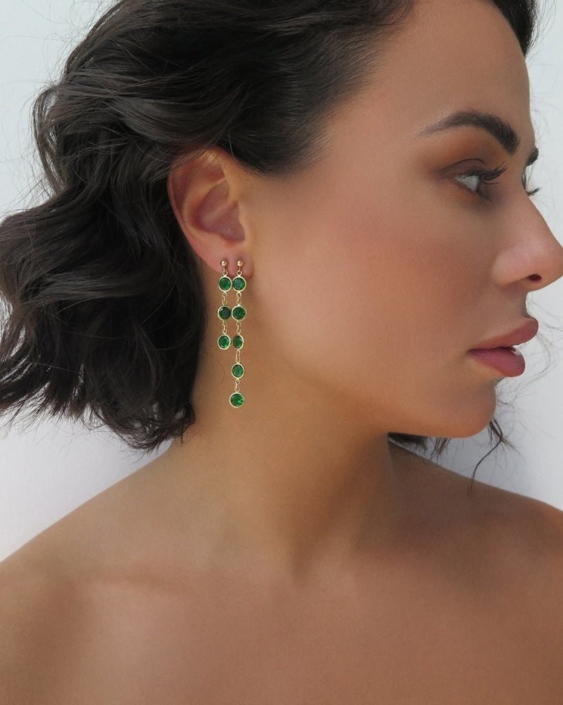 EMERALD CZ EARRINGS- 14k Yellow Gold Fill - The Littl - 3 - Emerald Earrings