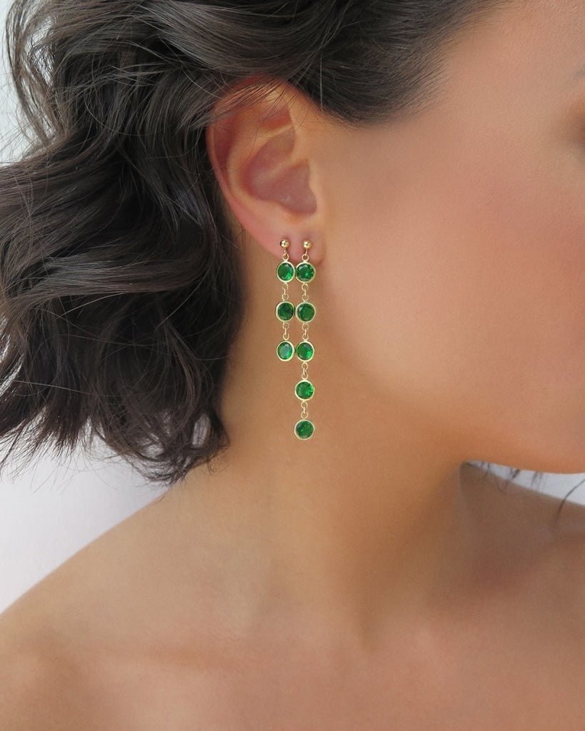 EMERALD CZ EARRINGS- 14k Yellow Gold Fill - The Littl - 3 - Emerald Earrings