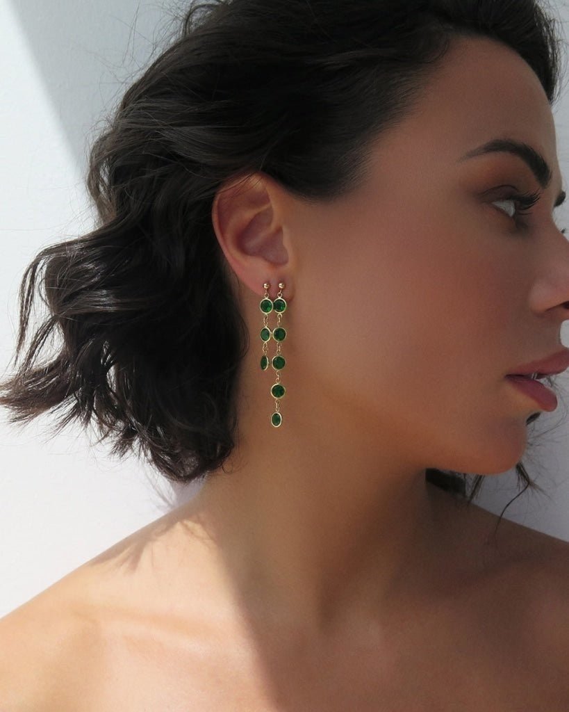 EMERALD CZ EARRINGS- 14k Yellow Gold Fill - The Littl - 3 - Emerald Earrings