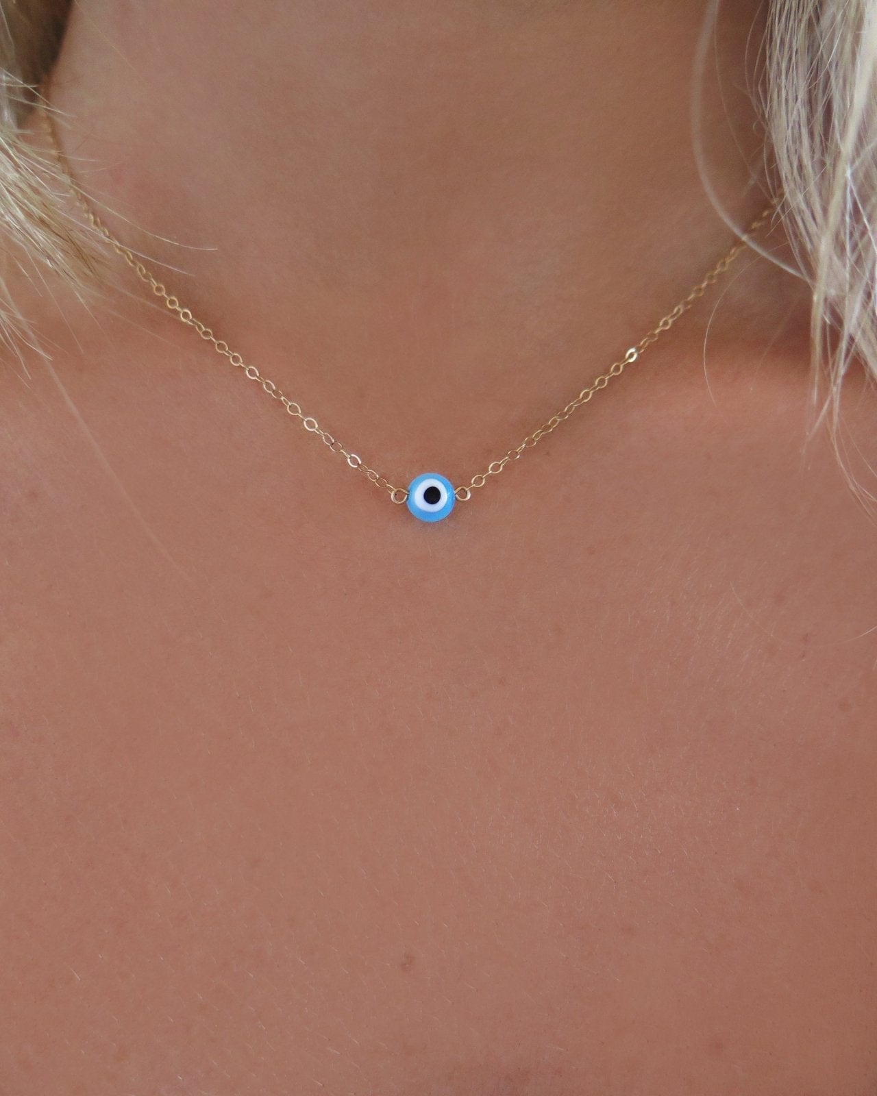 EVIL EYE NECKLACE- 14k Gold - The Littl - 14k Yellow Gold Fill - 37cm (choker)