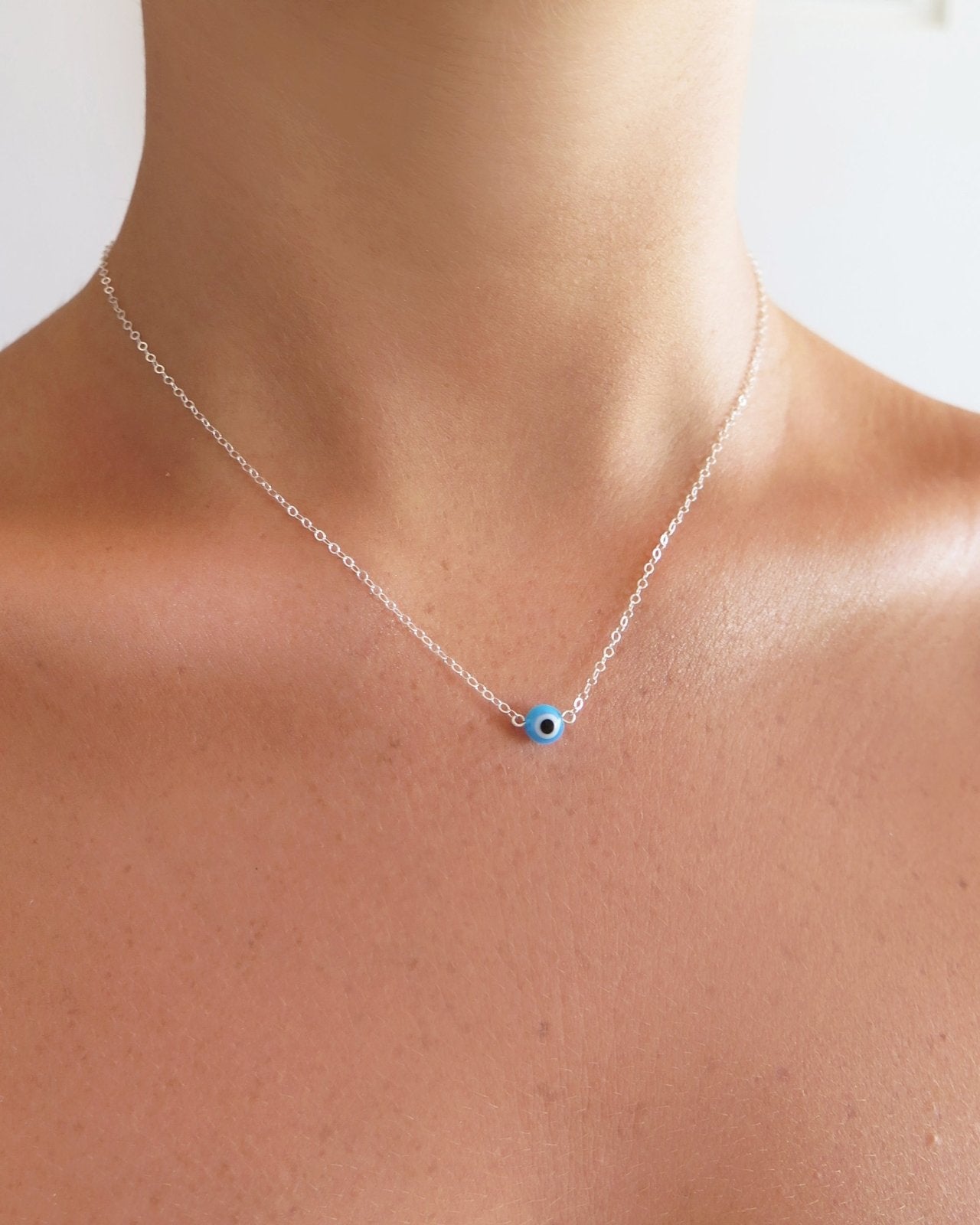 EVIL EYE NECKLACE- Sterling Silver - The Littl - Classic Chain - 37cm (choker)