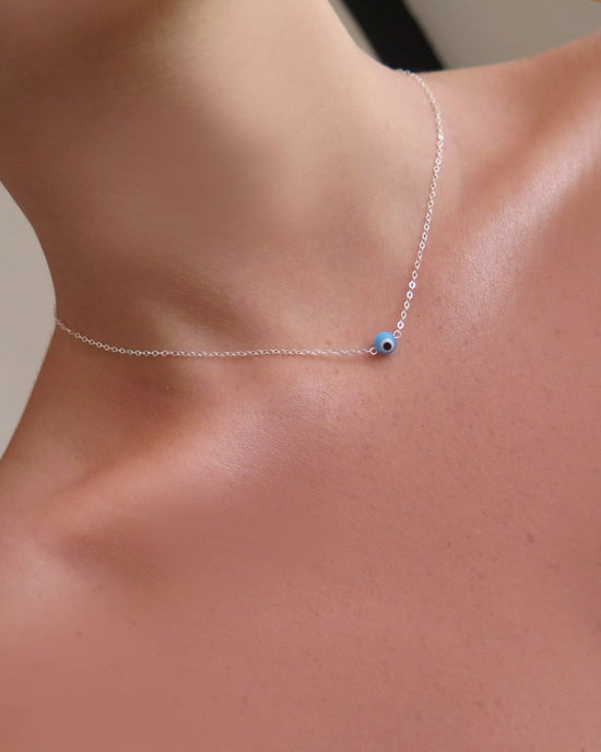 EVIL EYE NECKLACE- Sterling Silver - The Littl - Classic Chain - 37cm (choker)