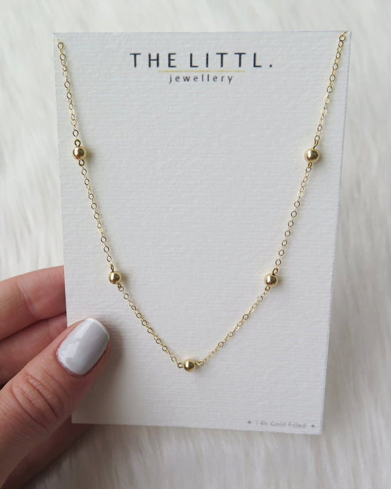 FIVE BEAD NECKLACE- 14k Gold - The Littl - 14k Yellow Gold Fill - 37cm (choker)