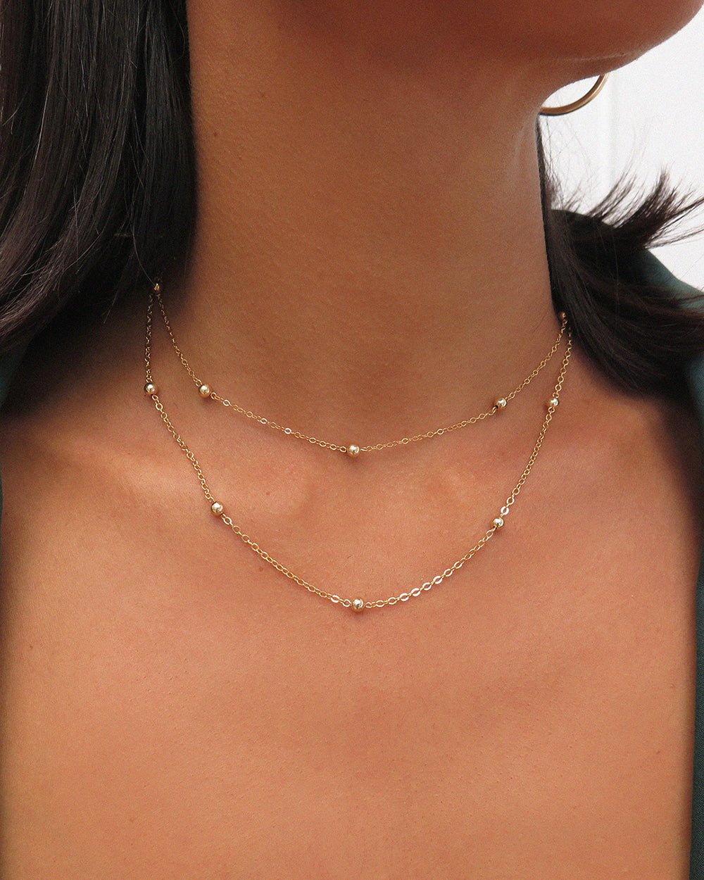 FIVE BEAD NECKLACE- 14k Gold Fill - The Littl - 14k Yellow Gold Fill - 37cm (choker) Necklaces