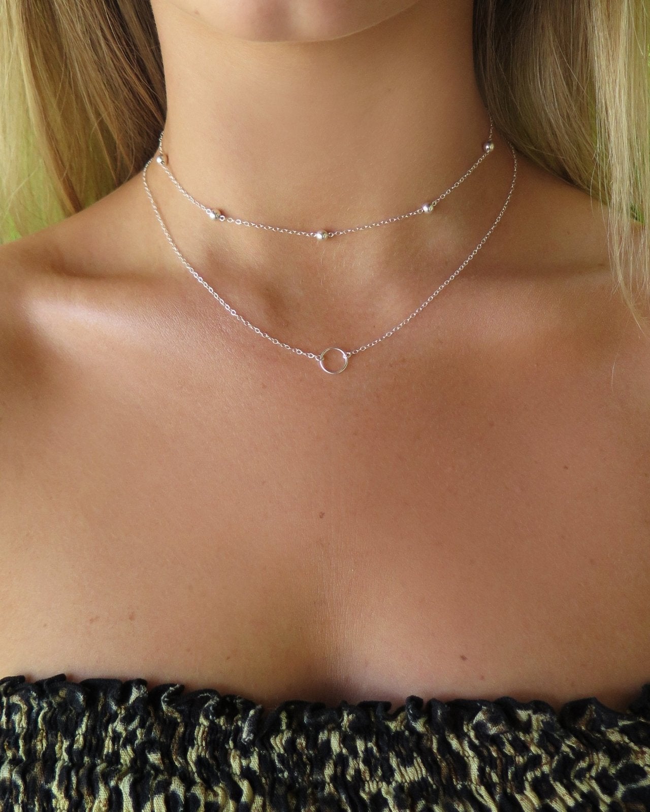 FIVE BEAD NECKLACE- Sterling Silver - The Littl - 37cm (choker) - Classic Chain