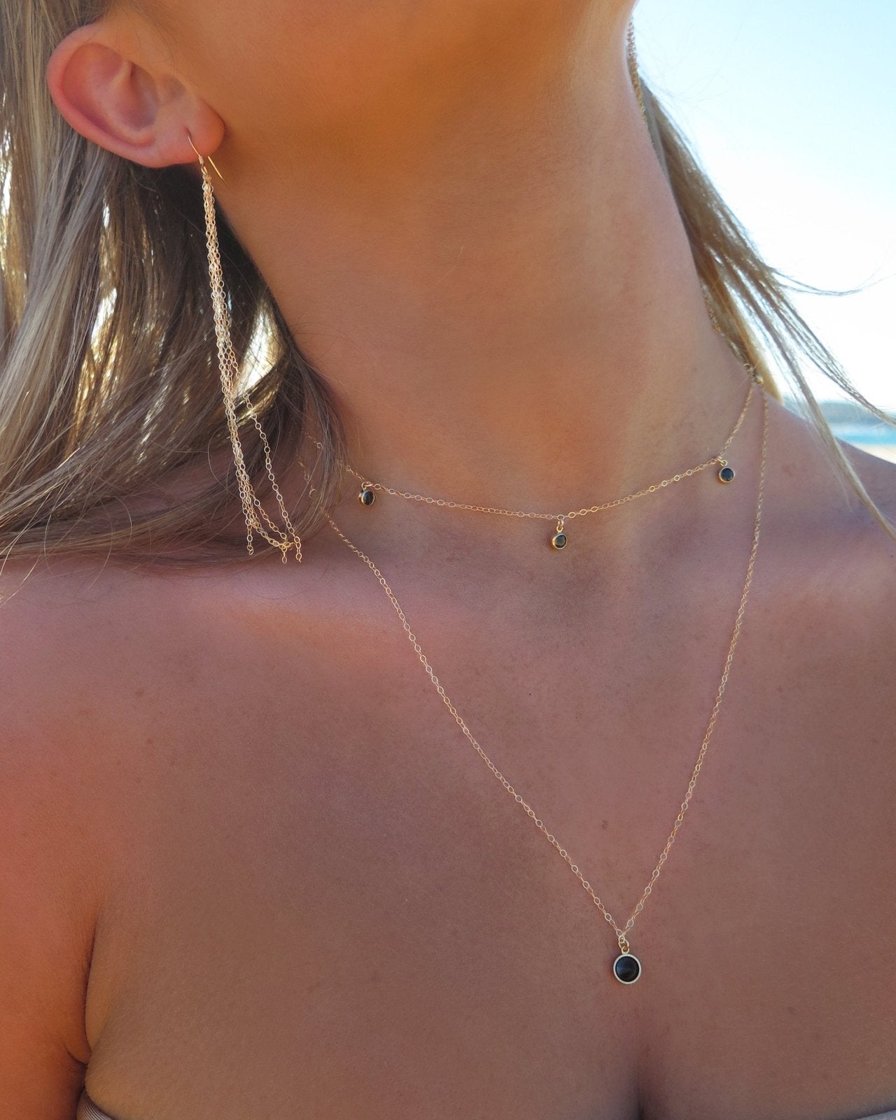 Load image into Gallery viewer, FIVE CZ NECKLACE- 14k Gold - The Littl - Deluxe Chain - 14k Yellow Gold Fill
