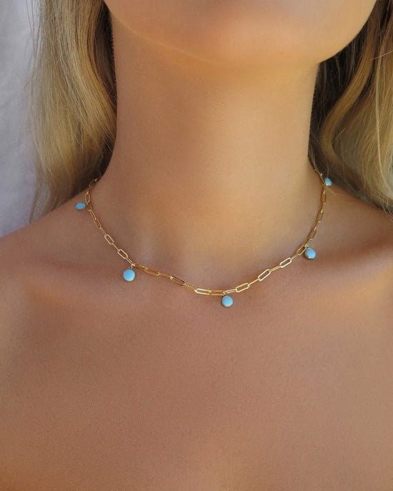 FIVE TURQUOISE THICK DRAWN CABLE CHAIN NECKLACE- 14k Yellow Gold - The Littl - 14k Yellow Gold Fill - 37cm (choker)