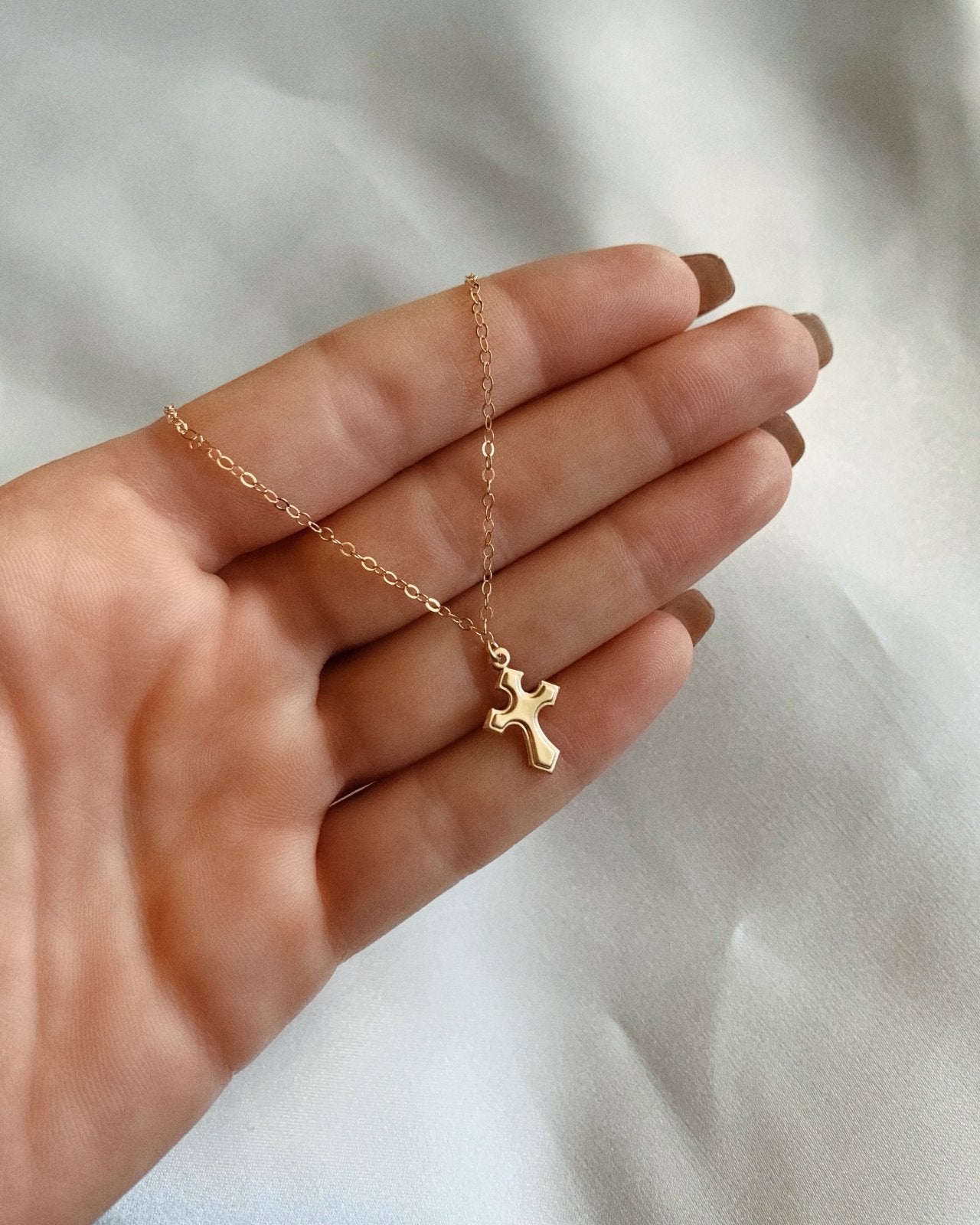 FLARED CROSS NECKLACE - The Littl - Deluxe Chain - 14k Yellow Gold Fill