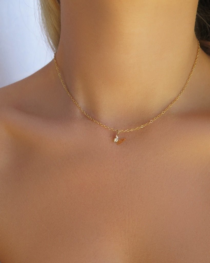 FLYING BUTTERFLY NECKLACE- 14k Yellow Gold Fill - The Littl - Deluxe Chain - 39cm Necklaces