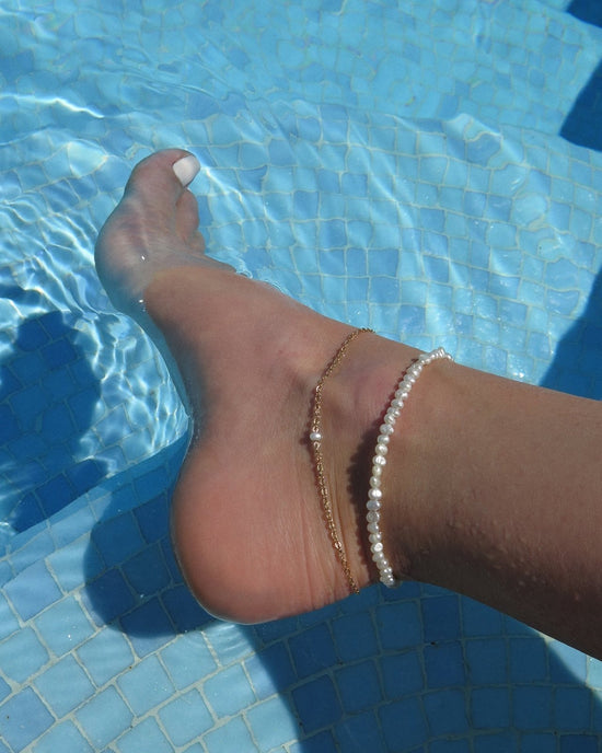 FRESHWATER PEARL ANKLET - The Littl - Deluxe Chain - 14k Yellow Gold Fill