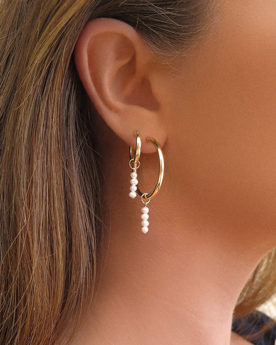 FRESHWATER PEARL BAR THICK HOOP EARRINGS - The Littl - 14k Yellow Gold Fill - 12mm Earrings