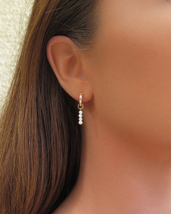 FRESHWATER PEARL BAR THICK HOOP EARRINGS - The Littl - 14k Yellow Gold Fill - 12mm Earrings